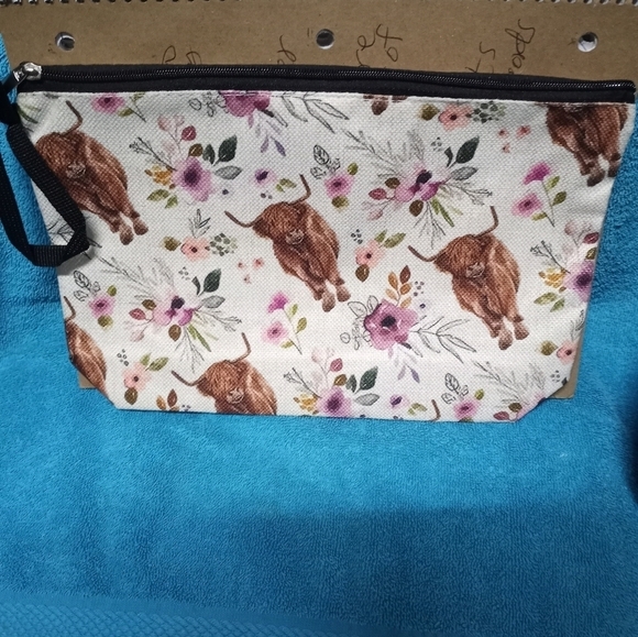 Floral Cow Print Makeup Pouch Cosmetic Bag - Picture 2 of 2